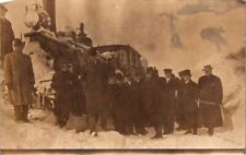 RPPC Postcard Man in Suits Stand for Photo by Snow Covered Train Engine    12612 picture