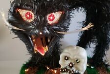 RARE Vintage Fiber Optic Black Cat Skull Graveyard Halloween Nightmare Fuel LED picture