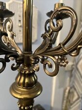 LARGE antique Candelabra brass metal lamp marble base 3 FEET TALL picture