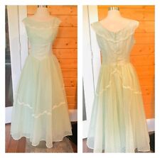 Vintage 1950s green flocked party dress maxi ball gown prom dress cupcake B 38 picture
