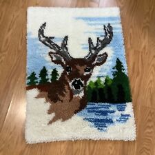 Vintage Latch Hook Buck Deer Rug Wall Hanging Big 34” X 24” Finished Completed picture