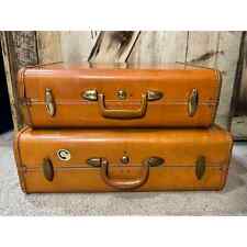 Set of 2 Vintage Brown Samsonite Shwayder Bros Suitcases Hard Shell Luggage picture