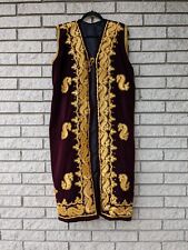 Medieval Renaissance Regal Queen Or King Velvet Gold Sequin Applique Long Vest  picture