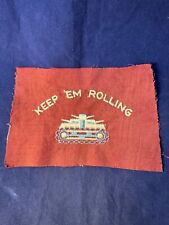 Original WWII Canadian Homefront Tank Embroidery KEEP 'EM ROLLING picture