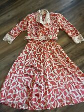 Vintage Pink Swirl Ribbon Pattern Lace Collar Belted Timeless Sunday Dress Soft picture