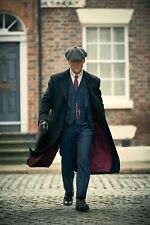 PEAKY BLINDERS MENS BLACK WOOL TRENCH COAT THOMAS SHELBY LONG GOTHIC OVERCOAT picture