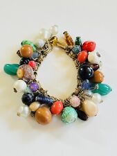 Charm Bracelet VTG Colorful Lucite Glass Statement Dangle Rare Chunky Beaded 60s picture