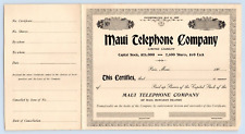 ORIG. EARLY 1900'S, UNUSED MAUI TELEPHONE CO. PAIA, MAUI STOCK CERTIFICATE picture