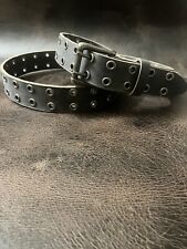 Gray Double Hole Leather Belt  Handmade 1.5” Wide Gunmetal Gray Eyelets/Grommets picture