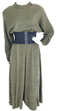 Vintage Dawn Joy Knit Dress Blouson Corset Belt Dolman Sleeve Midi Olive S VGUC picture