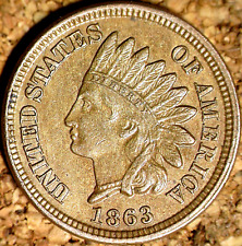 1863 Indian Head Cent (CN) - AU+ POLIQUIN DISCOVERY/PLATE  MAJOR CRACKS  (K755) picture