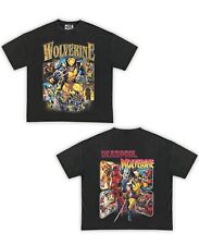 Wolverine & Deadpool Tribute Vintage Shirt: Front/Back (Vintage Black & Cream) picture
