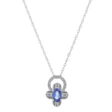White Gold Sapphire & Diamond Flower Pendant Necklace 17 3/4
