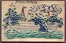 c1910 HAPPY BIRTHDAY STEAMSHIP FLORAL VERY HEAVILY EMBOSSED POSTCARD 29-90 picture