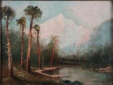 Antique Original D.A Fisher Oil Painting White Mountain Riverside Listed Artist picture