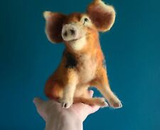 OOAK Needle Felted Red Brown Spotted  Pig Piggy  Wool Sculpture By Tatiana Trot  picture