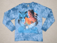 VINTAGE Native Indian Shirt Adult Large Blue Tie Dye Long Sleeve Owl Nature 90s picture