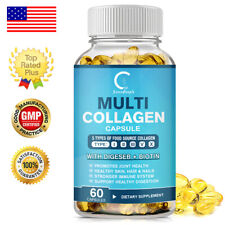 Multi Collagen Peptides-60 Capsules-Type I,II,III,V,X Anti-Aging Collagen Pills picture