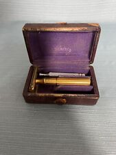 1940’s Gillette Gold Tone Fat Handle Tech Safety Razor W/Ever Ready Handle & Box picture