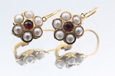 Mystical Antique Georgian 14k Gold Seed Pearls Garnet Earrings picture
