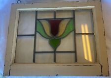 Antique LEADED/STAINED GLASS Flower Window Red/Green/Yellow Original 21