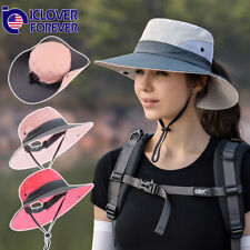 Women Sun Hat Summer Bucket Wide Brim Ponytail Boonie UV Protection Beach Cap picture