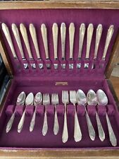 Vintage WM Rodgers IS Floral Silver Plated Flatware Lot 53 Piece In Felt Box picture