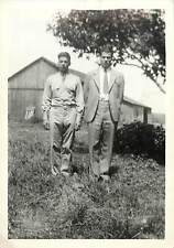 Soldier Visting Hoe on Farm with Father B&W Photo 3-1/2x5 Father and Son picture