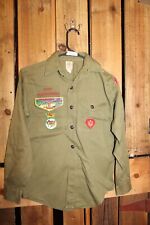 Boy Scouts of America BSA Youth Shirt Green Vintage Sewn on patches Medium (?) picture