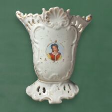 Antique French Old Paris Porcelain Wedding Vase Hand Painted Woman Blue Flowers picture