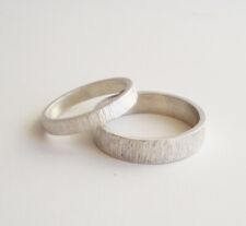 Amazing Handmade Texture Design Matching Couple Bands In Pure 10K White Gold picture
