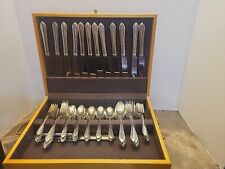 Vintage Set Of 68 Onieda Community Tudor Plate Flatware With Double Drawer Box picture