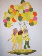 Vtg Bucilla Creative Needlepoint Framed Balloons Children Mcm Style 23