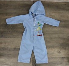 VINTAGE Baby Half Zip Hooded Pants Romper Size 12 Month Blue Hop Skip Jump picture