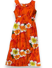 VTG 1960's Royal Hawaiian Maxi Dress Orange Floral Barkcloth Sz 18 (Large) RARE picture