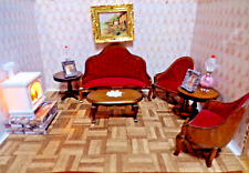 Dollhouse Miniature VICTORIAN PARLOR SUITE ,RED VELVET, COMPLETE picture