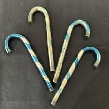 Vintage Kentlee CHRISTMAS Mercury Glass Ornament Blue CANDY CANE Stripe Set of 4 picture