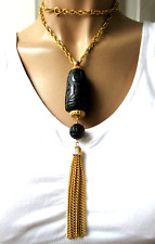 TRIFARI 1970's Beautiful Asian Carved Pendant Tassel Necklace picture