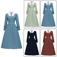 Victorian Lady Dress Colonial Women V Neck Long Dress Civil War Girl Farm Dress picture