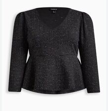 TORRID  1X  14-16  Black Tweed Poly Blend Silver Blouse Peplum Flair Top A2 picture