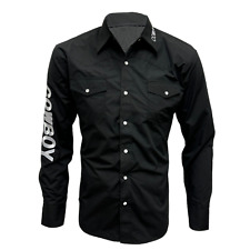 Mens RODEO WESTERN Shirt BLACK COWBOY EMBROIDERED PEARL SNAP UP 2 SNAP POCKET picture