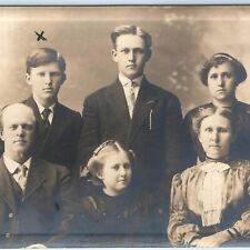 ID'd c1910s A.J. Manning Family Portrait RPPC Photo Parents x4 Children IA A156 picture