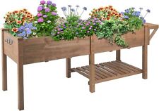 PETSCOSSET Raised Garden Bed Outdoor Wooden Elevated Garden Box with Legs, Brown picture