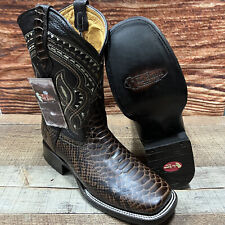 Men's Python Print WESTERN Cowboy Rancher Square-Toe Boots Brown Bota Rodeo 695 picture