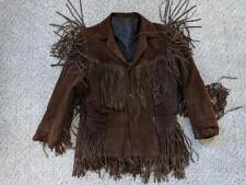 vintage 1960s-70s western FRINGE leather coat 44 (L) brown COWHIDE cowboy BOHO picture