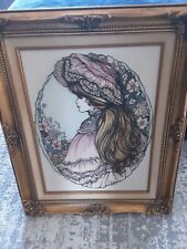 Mary Vickers Hand-Colored Etched Portrait Gold Ornate Frame 21×18” Vintage picture