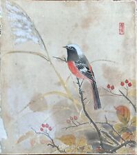 Japanese painting, hand-painted flowers and birds on silk,Late Meiji period picture