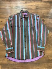 Vintage Wrangler Western Shirt Mens XL 17-35 X-Long Tail Brushpopper Striped picture