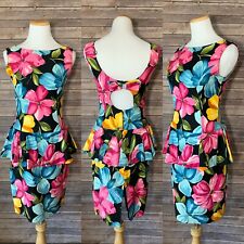 Vintage AJ Bari Dress 80s 90s Floral Party Cutout Open Back Sz 6 Ruffle Fitted picture