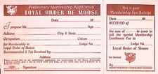 LOOM Loyal Order of Moose Preliminary Membership Application & Receipt picture